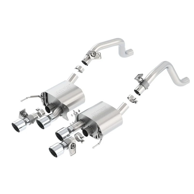 Borla S-Type Axle-Back exhaust for C7 Corvette with quad 4.25-inch polished T-304 stainless steel tips and AFM NPP valves.