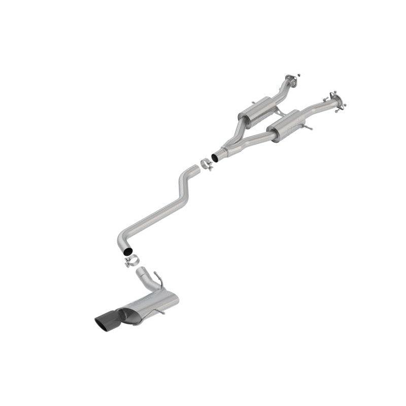 Borla S-TYPE cat-back exhaust system with T-304 stainless steel piping and dual black chrome tips.