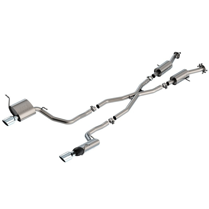 Borla S-Type Cat-Back exhaust system with 2.25-inch T-304 stainless steel piping and bright chrome tips for Jeep Grand Cherokee.