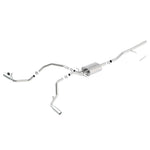Borla ATAK cat-back exhaust system with split side exit single round rolled angle-cut tips for 2014-2018 GM trucks.