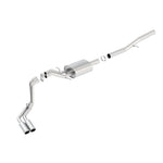 Borla S-Type dual side-exit cat-back exhaust with bright chrome tips and T-304 stainless steel mandrel-bent piping.