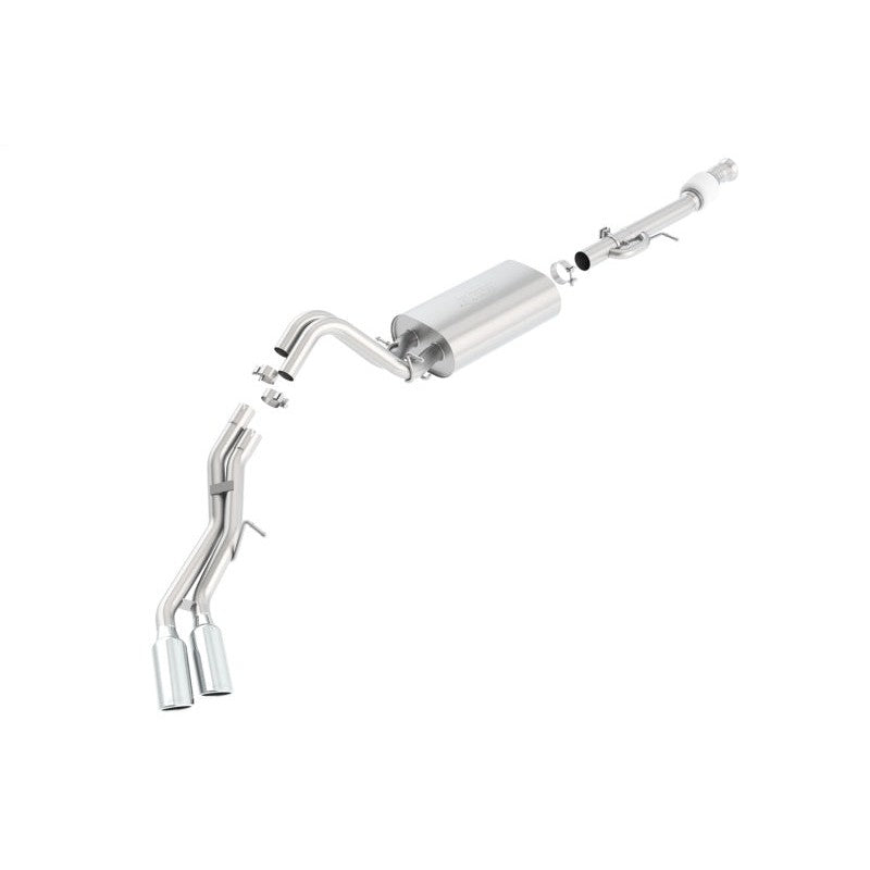 Borla 140560 T-304 stainless steel cat-back exhaust with dual round rolled bright chrome tips and adaptive valve.