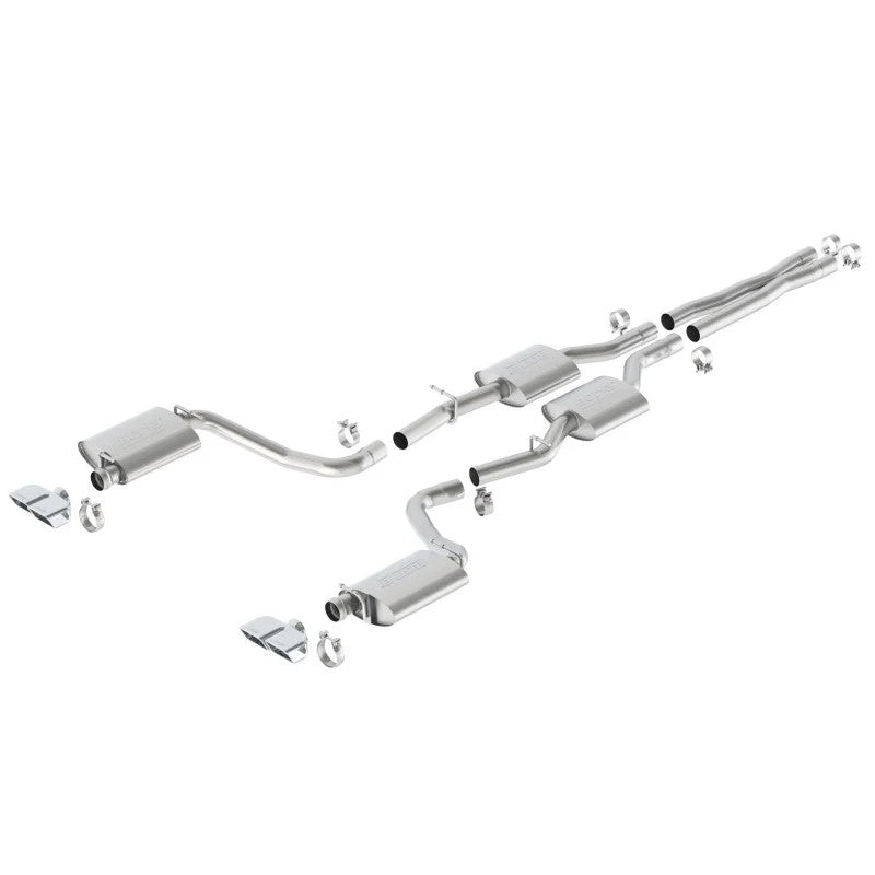 Borla 140627 S-Type Cat-Back exhaust system with T-304 stainless piping and dual rectangle polished tips.