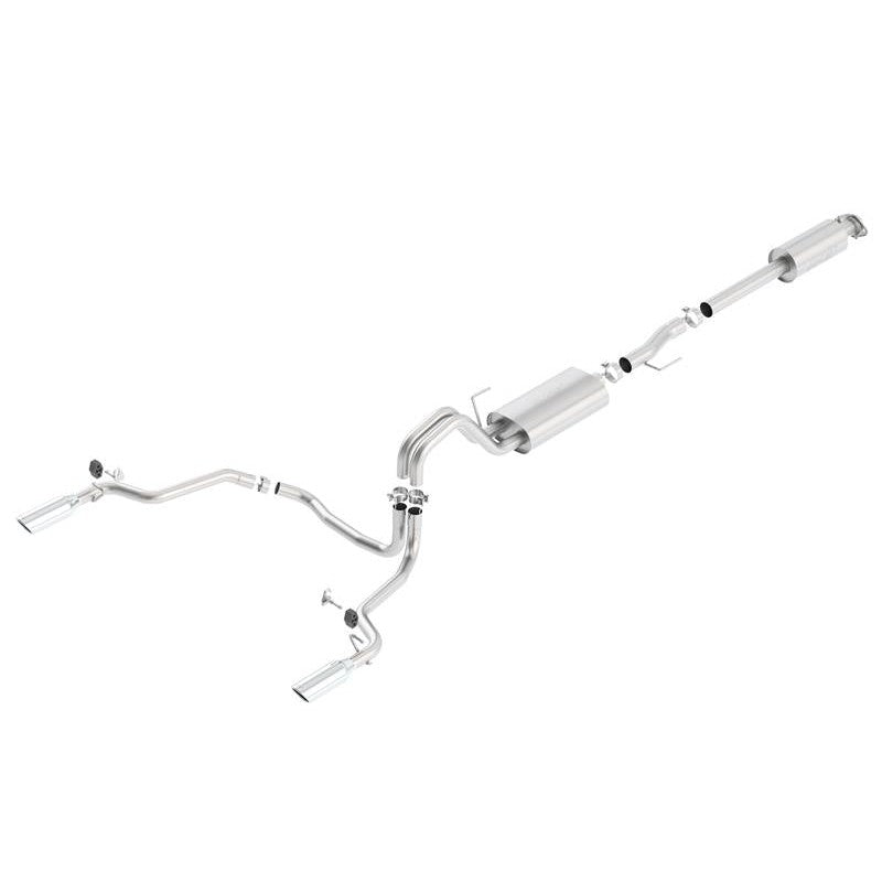 Borla 140614 Touring Series Cat-Back exhaust system with T-304 stainless piping and dual 4-inch bright chrome tips.