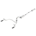 Borla Cat-Back Touring exhaust system for Ford F-150 with dual 4-inch black chrome tips and stainless steel piping.