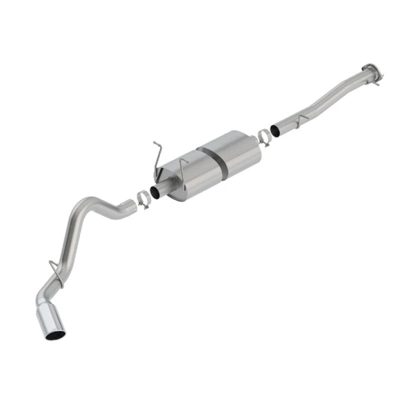 Borla S-Type cat-back exhaust system featuring T-304 stainless steel piping and a 5-inch bright chrome tip.