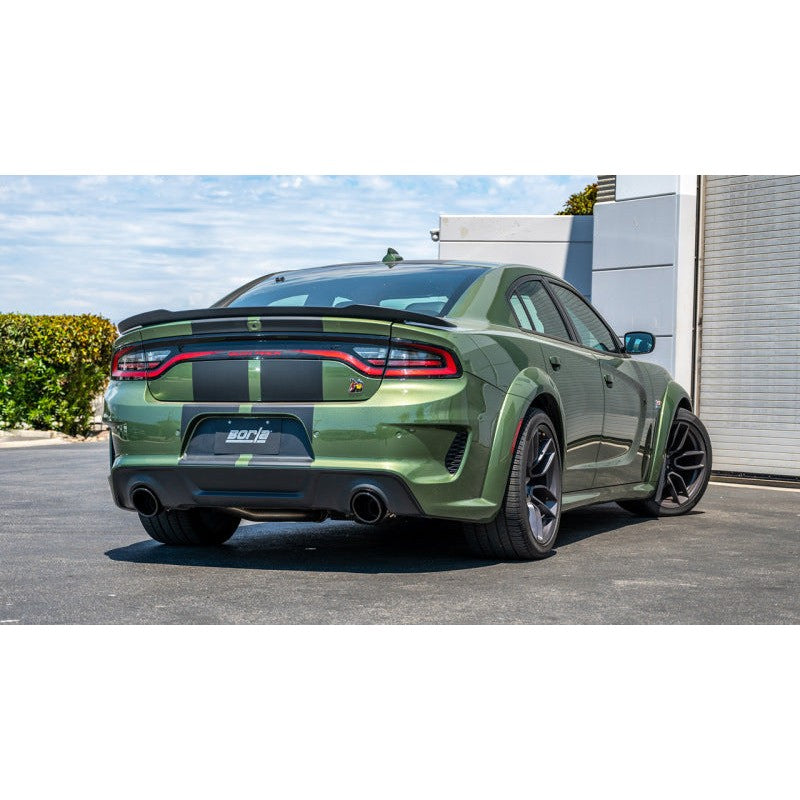 Pair of Borla 5-inch round T-304 stainless steel exhaust tips with black chrome finish
