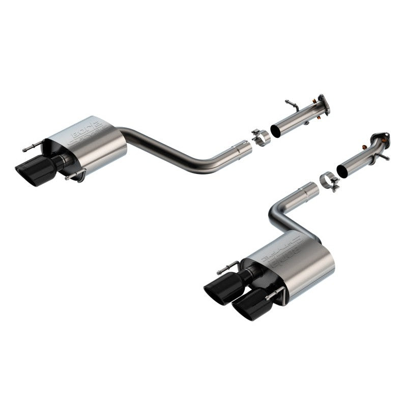 Borla S-Type axle-back exhaust system with quad black chrome tips for Lexus RC F and IS500 V8 models.