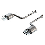 Borla S-Type axle-back exhaust system with quad 4-inch bright chrome tips and T-304 stainless steel mufflers.