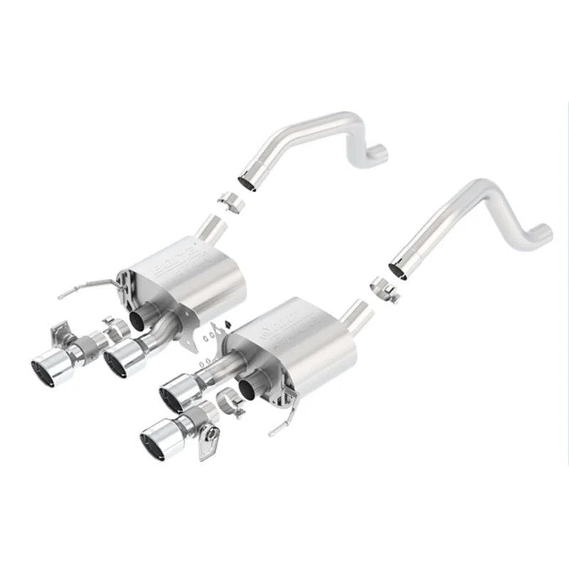 Borla ATAK axle-back exhaust with quad 4.25-inch polished intercooled tips for C7 Corvette Z06 and Grand Sport.