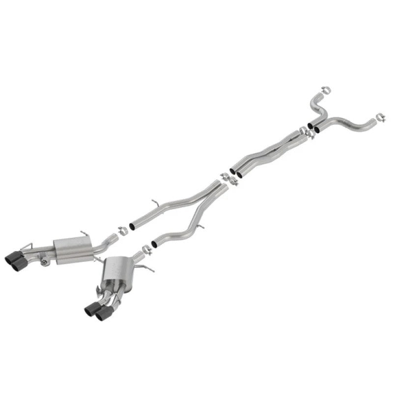 Borla S-Type cat-back exhaust system with 2.75 inch stainless steel piping and four black chrome tips for Cadillac CTS-V.