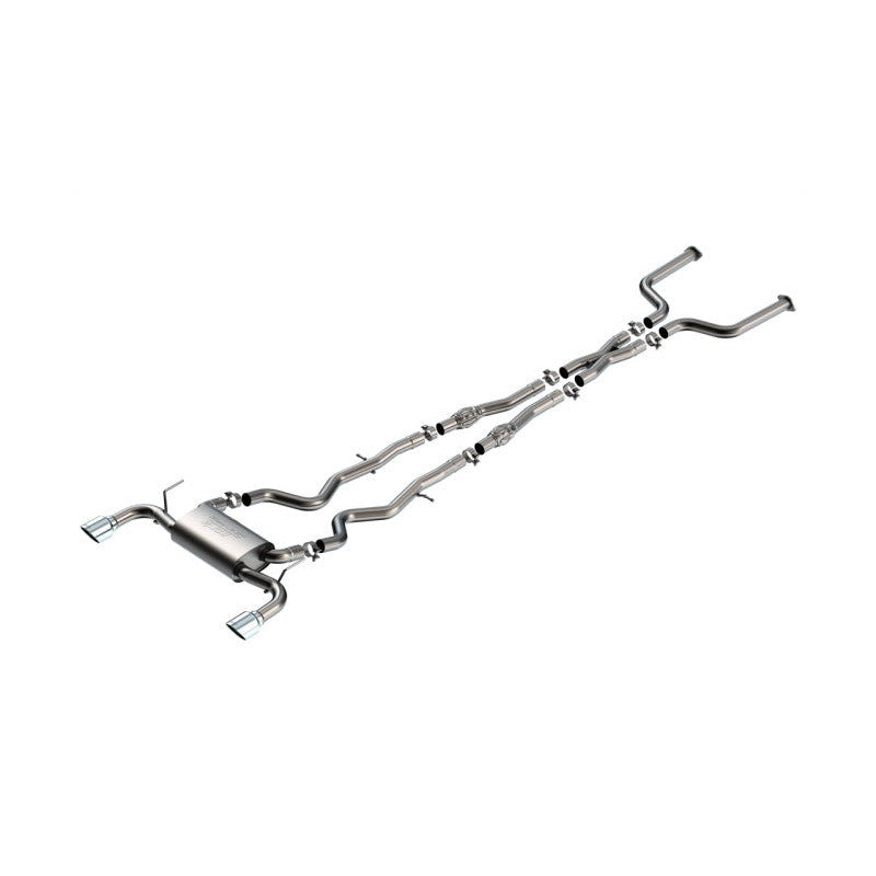 Borla S-Type cat-back exhaust system with 2.5-inch T-304 stainless steel piping and 4.5-inch bright chrome tips.