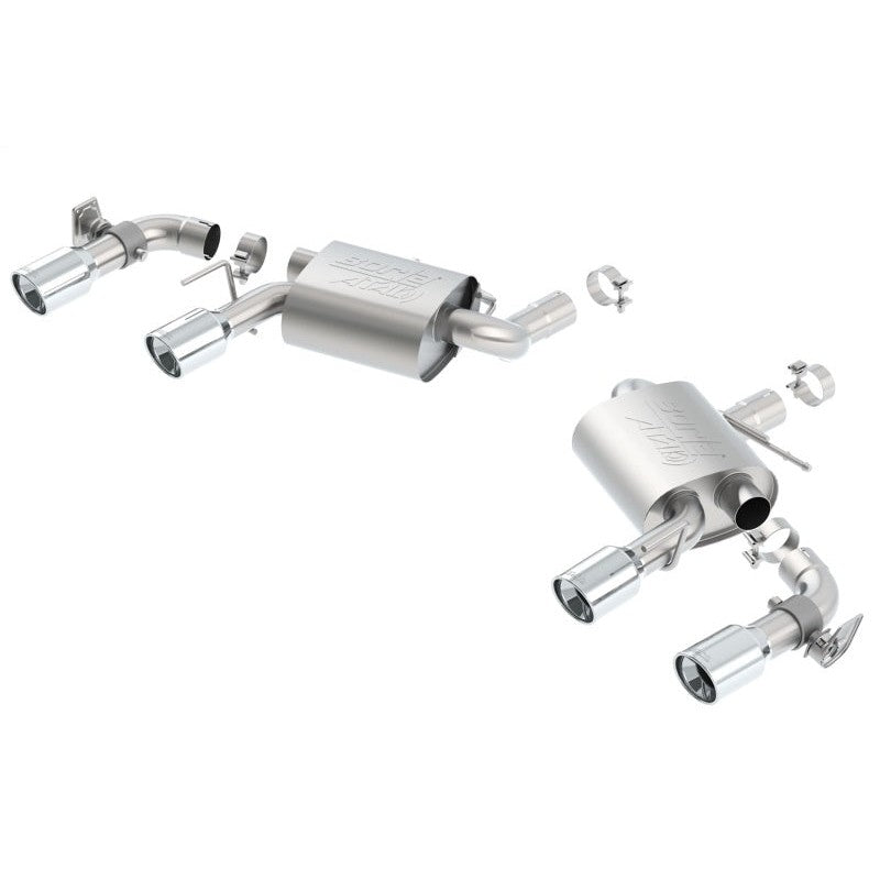 Borla ATAK rear section exhaust for 2016-2024 Camaro SS featuring quad 4-inch polished stainless steel tips and NPP valves.