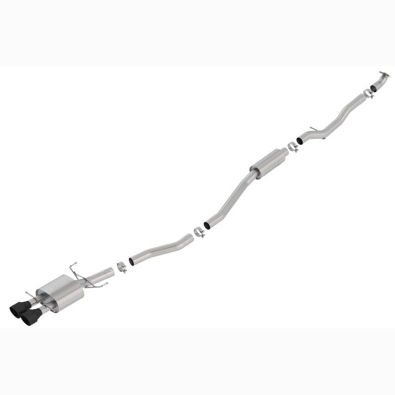 Borla S-Type cat-back exhaust system featuring dual 4.25 inch intercooled ceramic black tips for 2017-2020 Honda Civic Si.