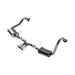 Borla S-Type cat-back exhaust system for Porsche 718 featuring T-304 stainless steel and dual 4-inch polished tips.