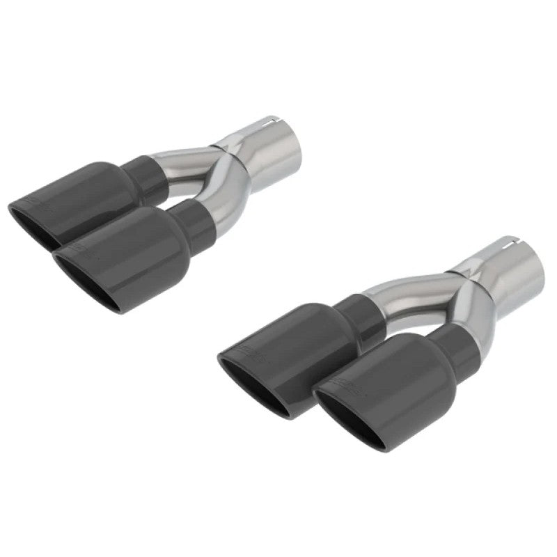 Borla dual 4-inch black chrome exhaust tips with 3-inch inlets, T-304 stainless steel construction, part 60672BC.