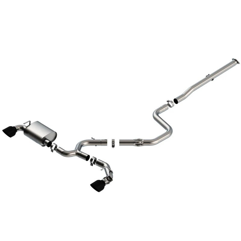 3-inch Borla ATAK cat-back exhaust for Hyundai Veloster N featuring T-304 stainless steel and dual black chrome tips