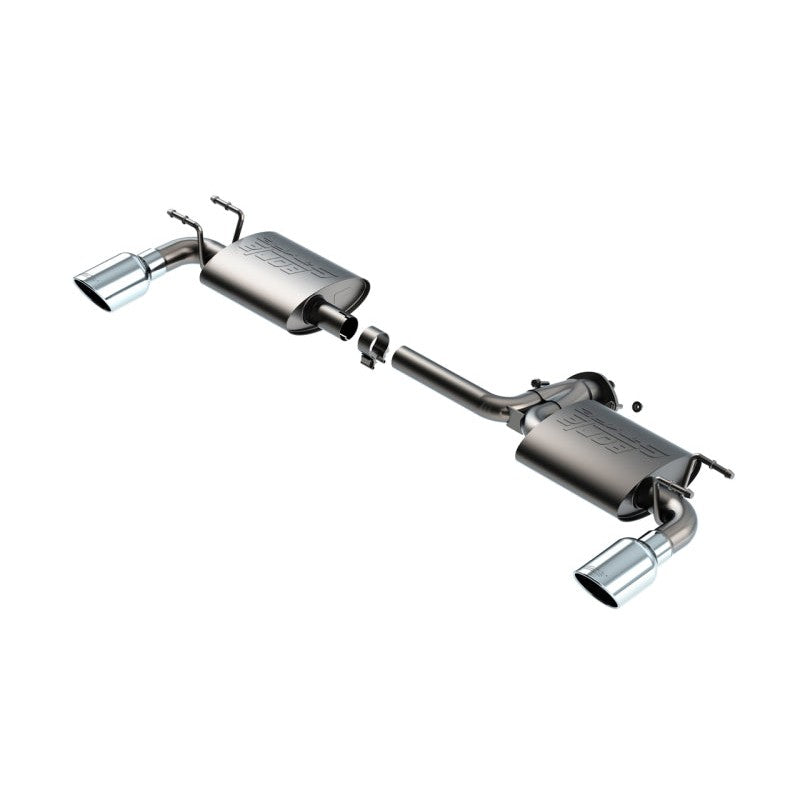 Borla S-Type axle-back exhaust system with T-304 stainless steel piping and dual 4-inch chrome tips for Mazda 3.