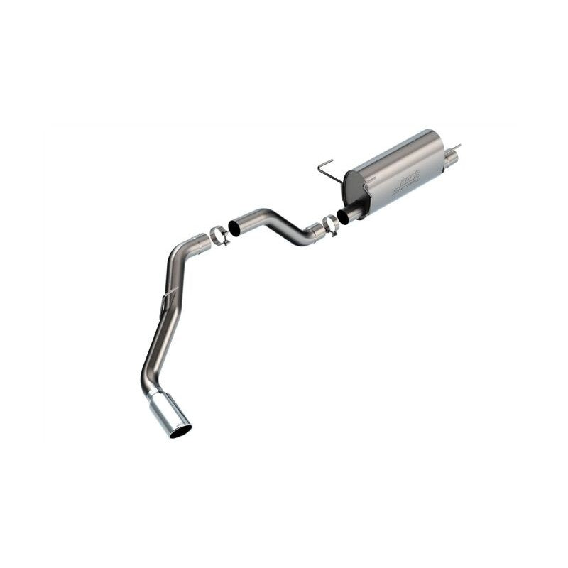 Borla S-Type Cat-Back exhaust system featuring T-304 stainless steel piping and a 5-inch bright chrome tip.