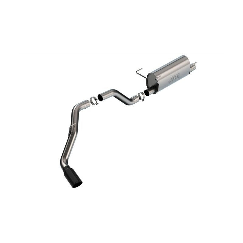 Borla S-Type cat-back exhaust system with 3.5 inch stainless piping and 5 inch black chrome tips.