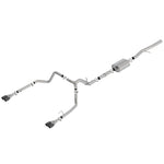Borla ATAK Cat-Back Exhaust system with T-304 stainless steel piping and dual 3.5 inch black chrome tips.