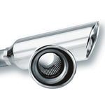 Polished Borla 20248 resonated exhaust tip with a 2.25-inch inlet and 4-inch rolled angle cut round outlet.
