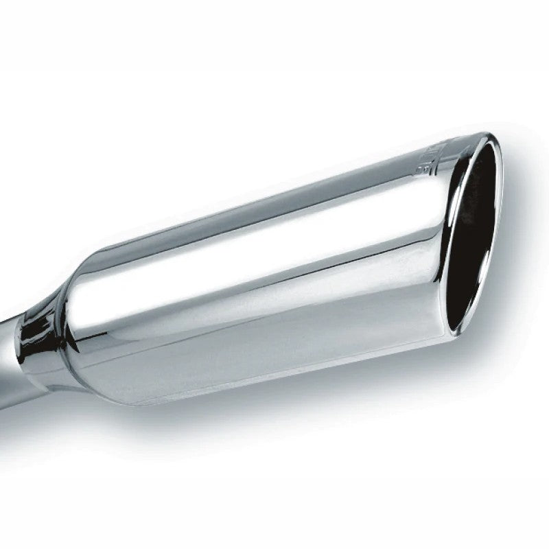 Borla mirror-polished T-304 stainless steel 4-inch round rolled angle-cut exhaust tip with embossed logo