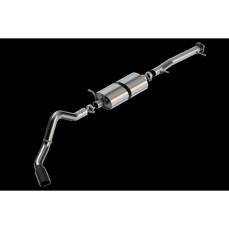 Borla S-Type cat-back exhaust system featuring 3.5-inch T-304 stainless steel piping and a 5-inch black chrome tip.