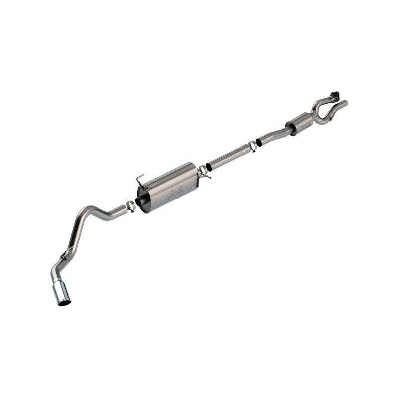Borla S-Type cat-back exhaust system for Ford Super Duty featuring T-304 stainless steel and a 5-inch chrome tip.