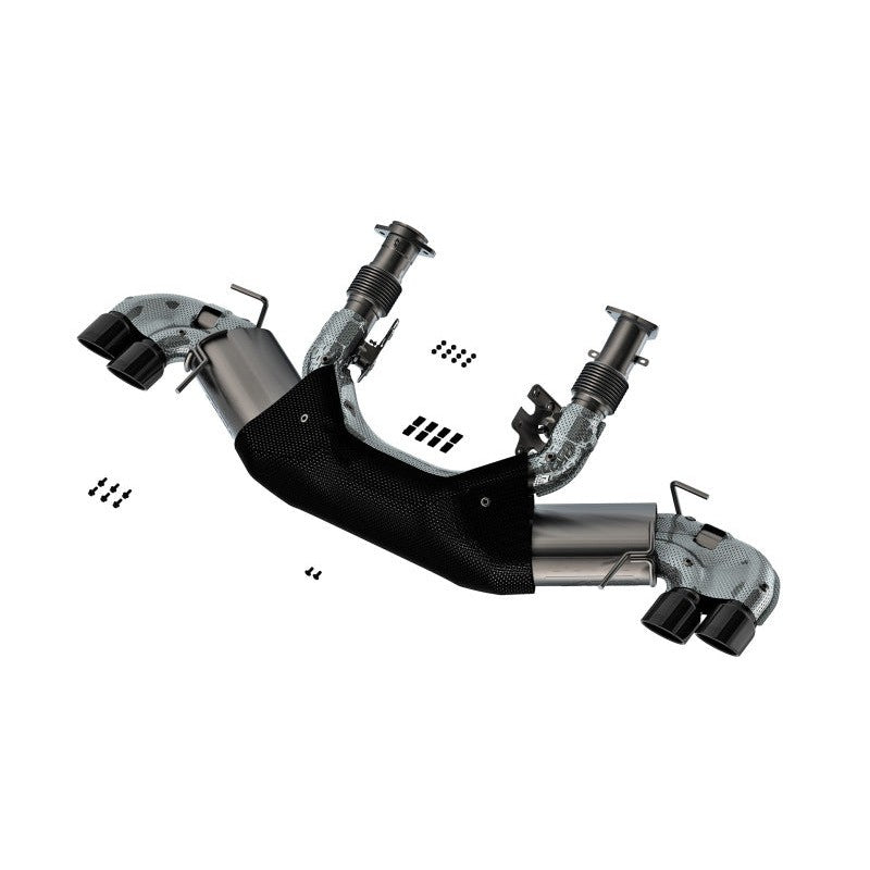 Borla ATAK T-304 stainless steel cat-back exhaust system with quad 4-inch black chrome tips for C8 Corvette Stingray.