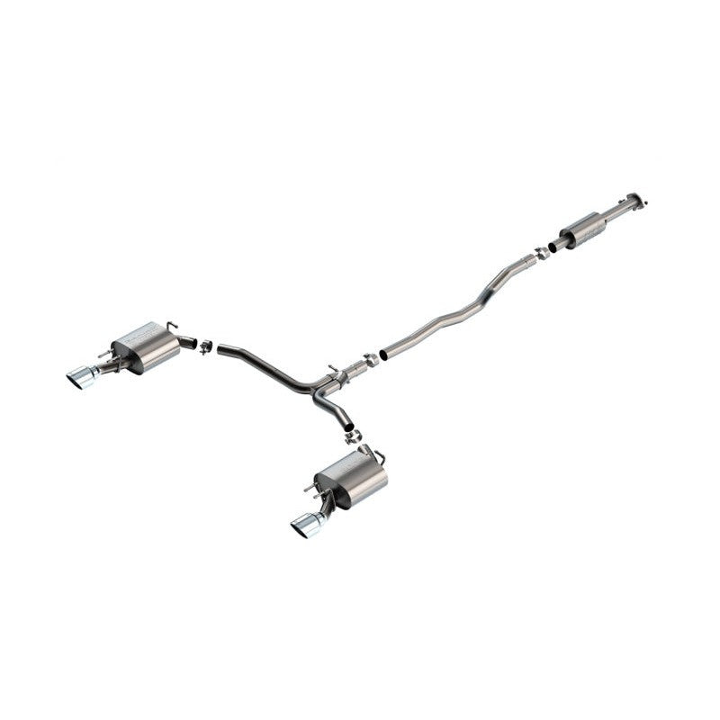 Borla S-Type Cat-Back exhaust system with T-304 stainless steel piping and dual 4.5 inch bright chrome tips for Camry TRD.