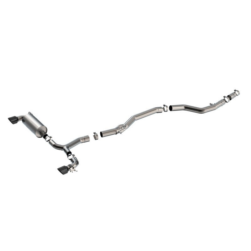 Borla ATAK cat-back exhaust system with T-304 stainless steel piping and dual 4.5 inch black chrome tips for Toyota GR Supra