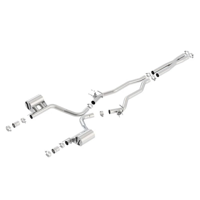 Borla ATAK T-304 stainless steel cat-back exhaust system for 6.4L Charger and Chrysler 300 with MDS valve simulators.