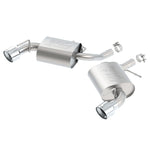 Borla ATAK rear section exhaust system for Chevy Camaro featuring T-304 stainless mufflers and dual polished tips.