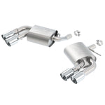 Borla ATAK axle-back exhaust system with T-304 stainless steel mufflers and dual 4-inch polished round tips.