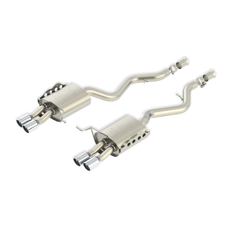 Borla ATAK cat-back exhaust system with T-304 stainless steel piping, X-pipe, and quad 4-inch polished tips for Camaro ZL1.