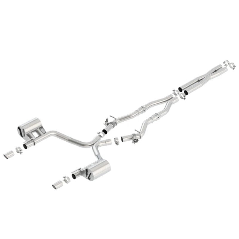 Borla 140723 ATAK cat-back exhaust system featuring T-304 stainless steel piping and MDS valve integration.