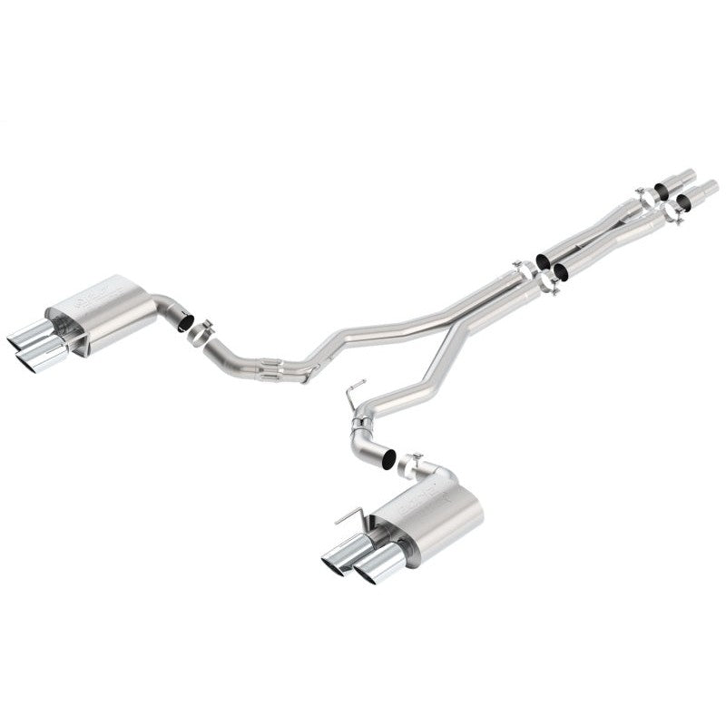 Borla ATAK 3-inch T-304 stainless steel cat-back exhaust system with merge X-pipe and polished tips.