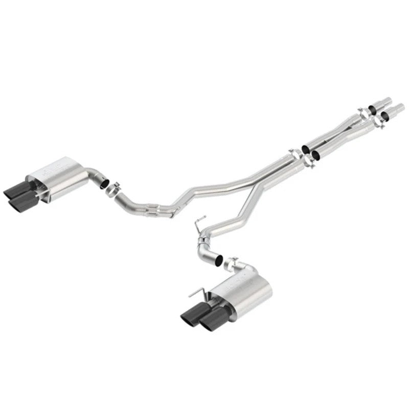 Borla ATAK 3-inch cat-back exhaust for Ford Mustang with T-304 stainless steel piping and quad black chrome tips