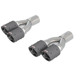 Borla dual 4-inch carbon fiber exhaust tips with bright center outlets and 3-inch inlets.