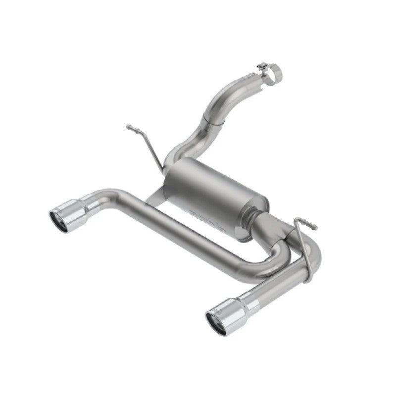 Borla T-304 stainless steel ATAK axle-back exhaust for Jeep Wrangler JL featuring dual polished 3.5-inch round tips.