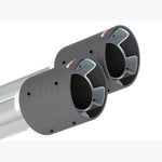Set of four Borla 4-inch carbon fiber exhaust tips with bright centers and 2.25-inch inlets for Kia Stinger.