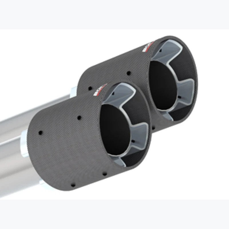 Set of four Borla 4-inch carbon fiber exhaust tips with bright centers and 2.25-inch inlets for Kia Stinger.