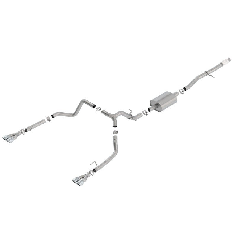 Borla S-Type cat-back exhaust system with quad square bright chrome tips for 2019-2025 Silverado and Sierra 1500.