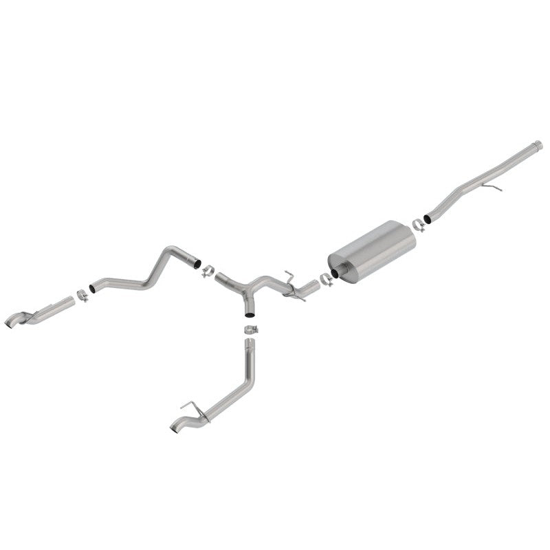 Borla Touring Series Cat-Back exhaust system for 2019-2026 Silverado 1500 and Sierra 1500 with T-304 stainless piping.