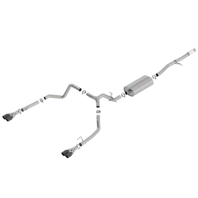 Borla Touring T-304 stainless steel cat-back exhaust system with quad 3.5-inch black chrome tips.