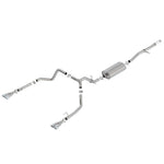 Borla Touring cat-back exhaust system with T-304 stainless steel piping and quad square bright chrome tips.