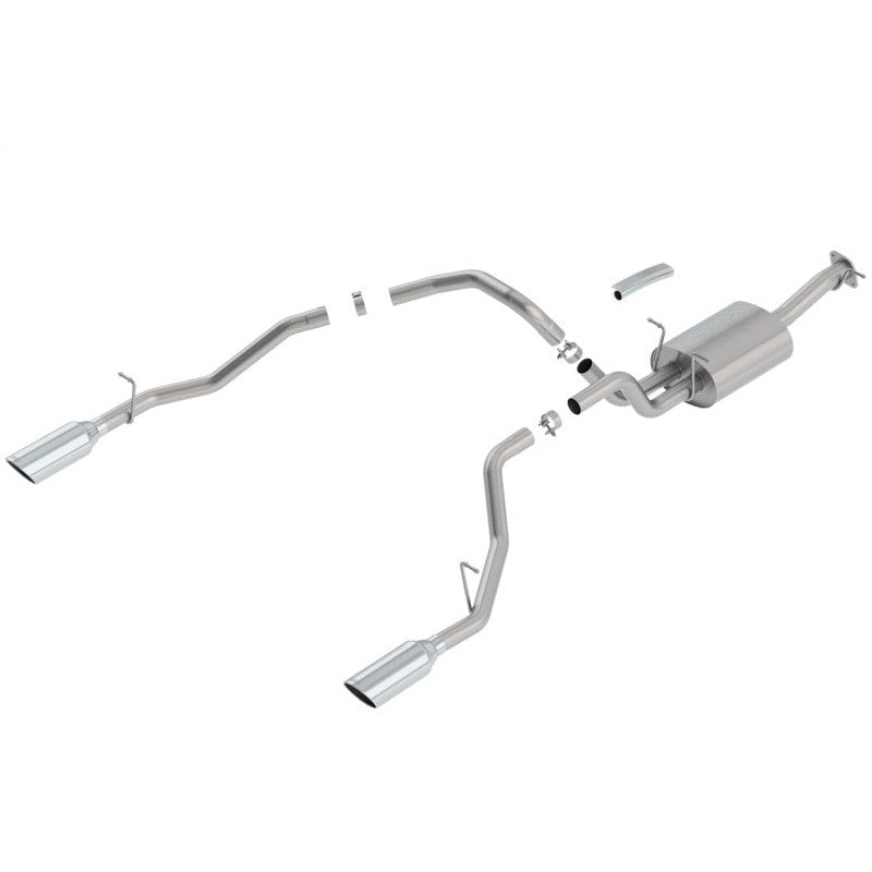 Borla ATAK cat-back exhaust system for Ram 1500 with T-304 stainless steel piping and dual 5-inch bright chrome tips.