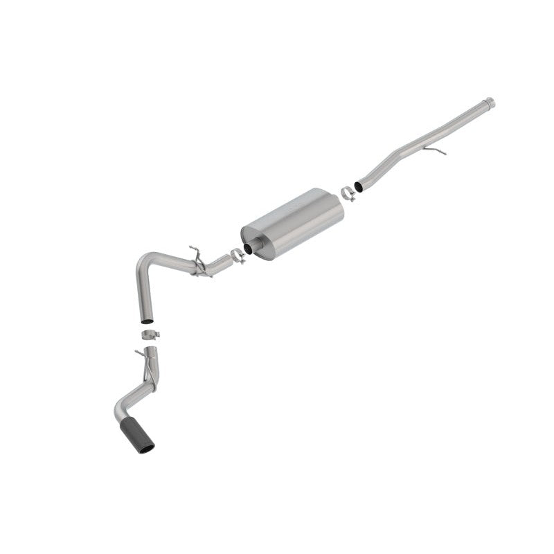 Borla Touring cat-back exhaust system with T-304 stainless steel piping and a 4-inch round black chrome tip.