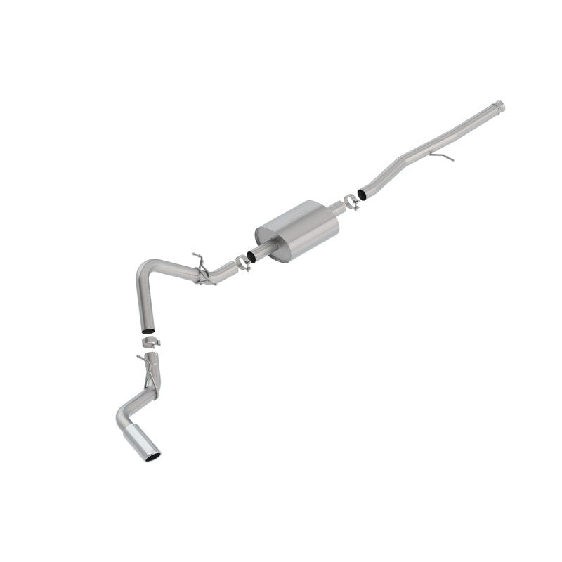 Borla S-Type Cat-Back exhaust system for 5.3L Silverado and Sierra featuring T-304 stainless piping and a chrome tip.